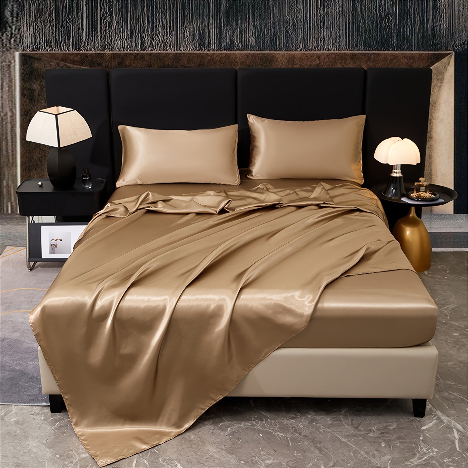 Silky Satin Bedding Set 4 Piece 80g Light Luxury Bed Linen with Fitted Sheet