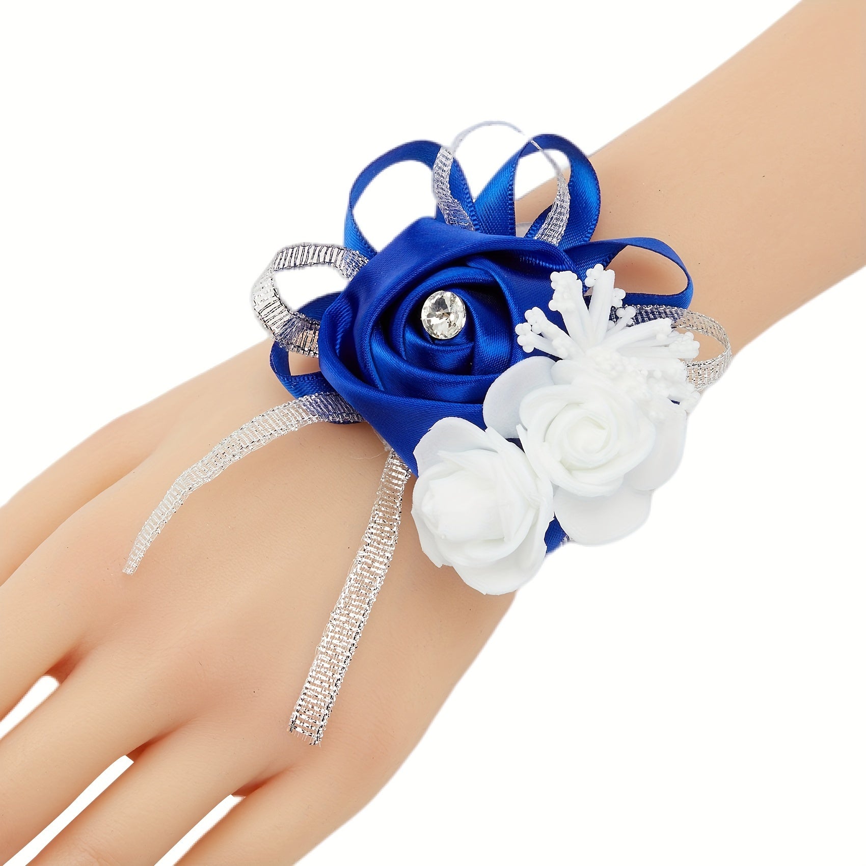 Chiroyli mato gulchambarlar, marjonlar va rhinestones bilan to'ldirilgan, kuyovlar va rasmiy tadbirlar uchun