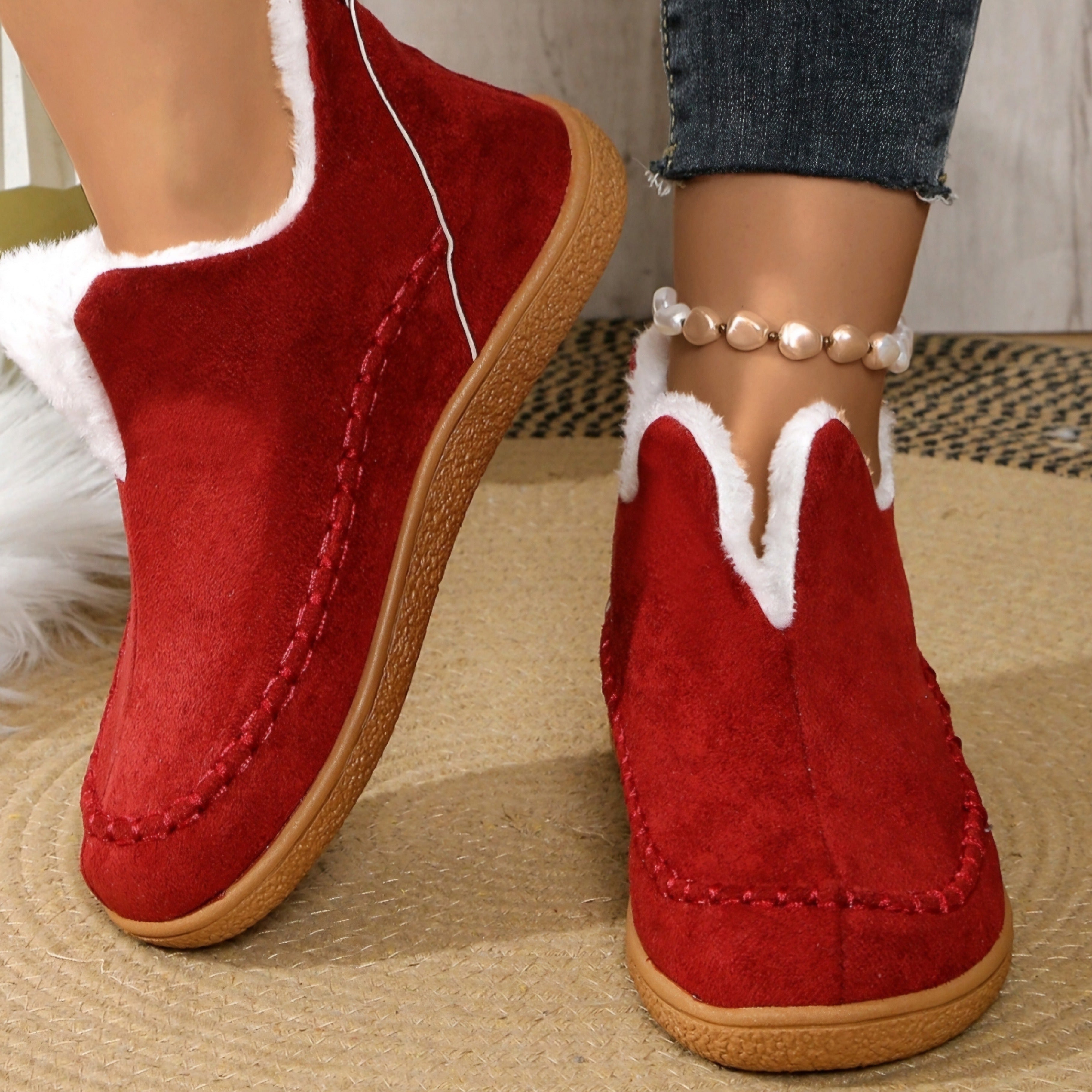 Women's Winter Fleece Lined Short Boots Rubber Sole Casual Slip-On