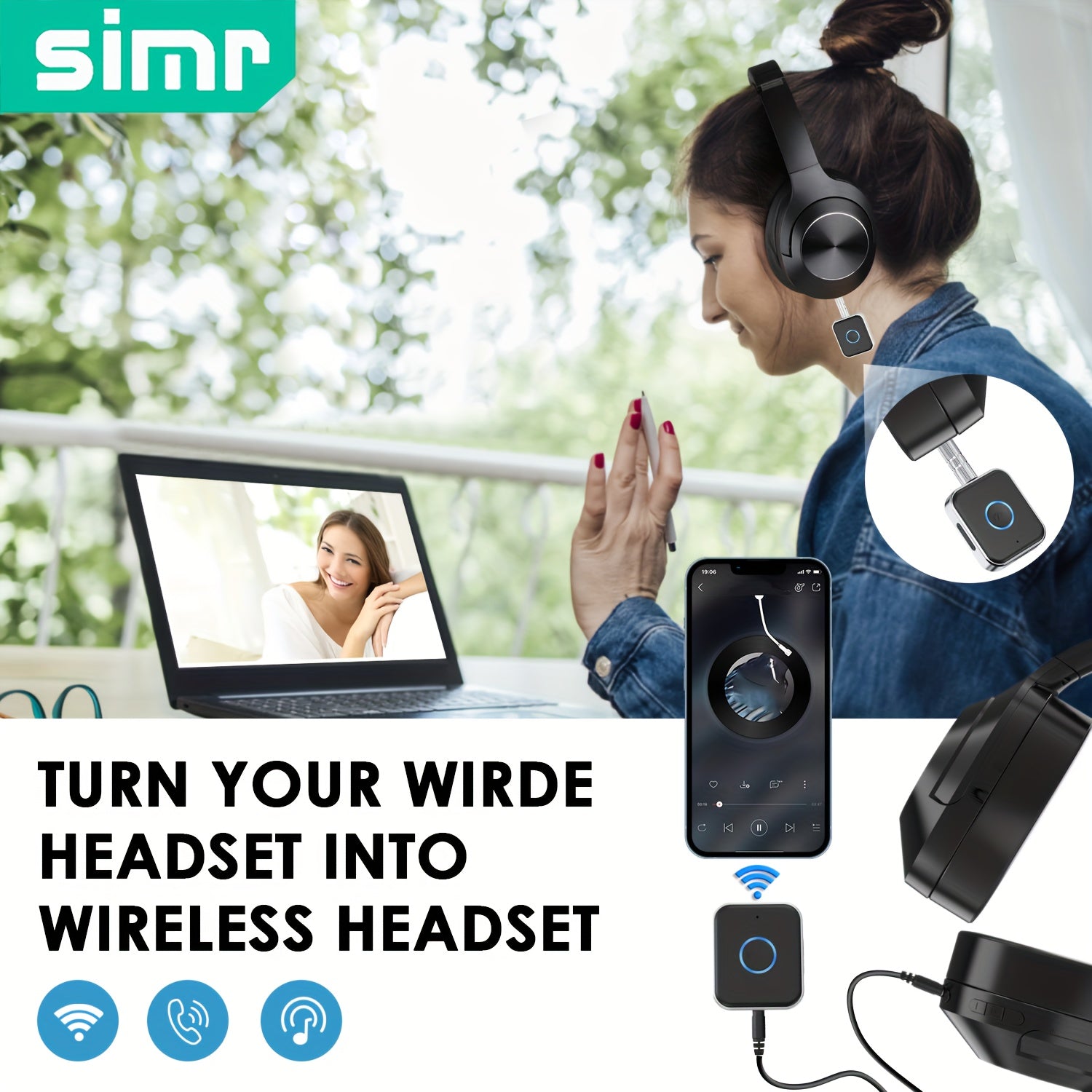 Wireless Audio Receiver Portable AUX Adapter Hands-Free for Car Home Stereo