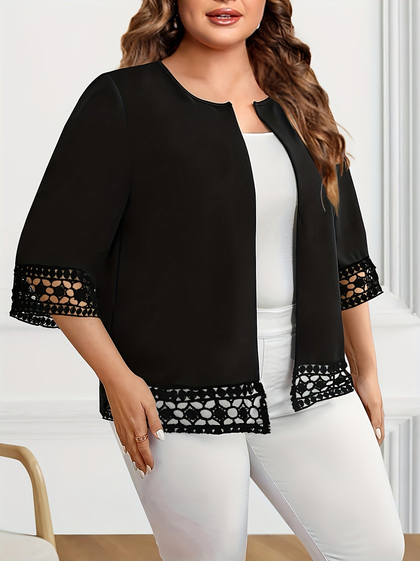 Plus Size Women's Oversized Polyester Blazer Casual Solid Color Summer