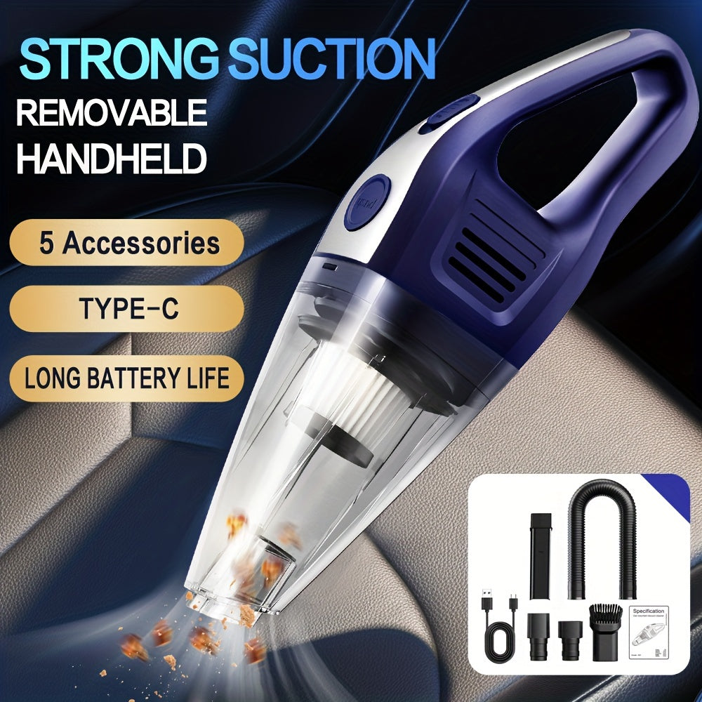 Compact Rechargeable Vacuum Cleaner with Multiple Attachments for Car and Home