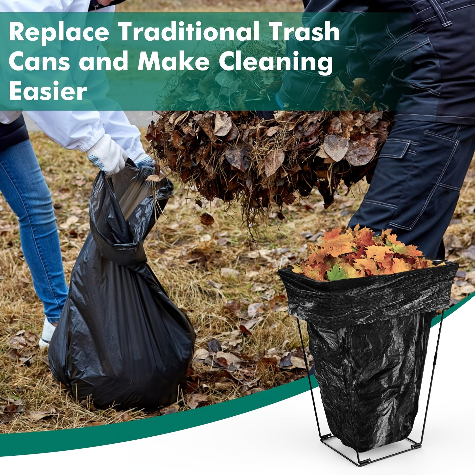 Mustahkam Metall Bog‘ Trash Bag Rack, 113.56-170.34 L tutadi - Barg to‘plash va Ochiq havoda faoliyatlar uchun ideal. Kamping, Piknik, O‘rim va boshqa ishlar uchun qulay kirish. Axlat sumkalarini qo‘llab-quvvatlaydi, ko‘p funksiyali dizayn.