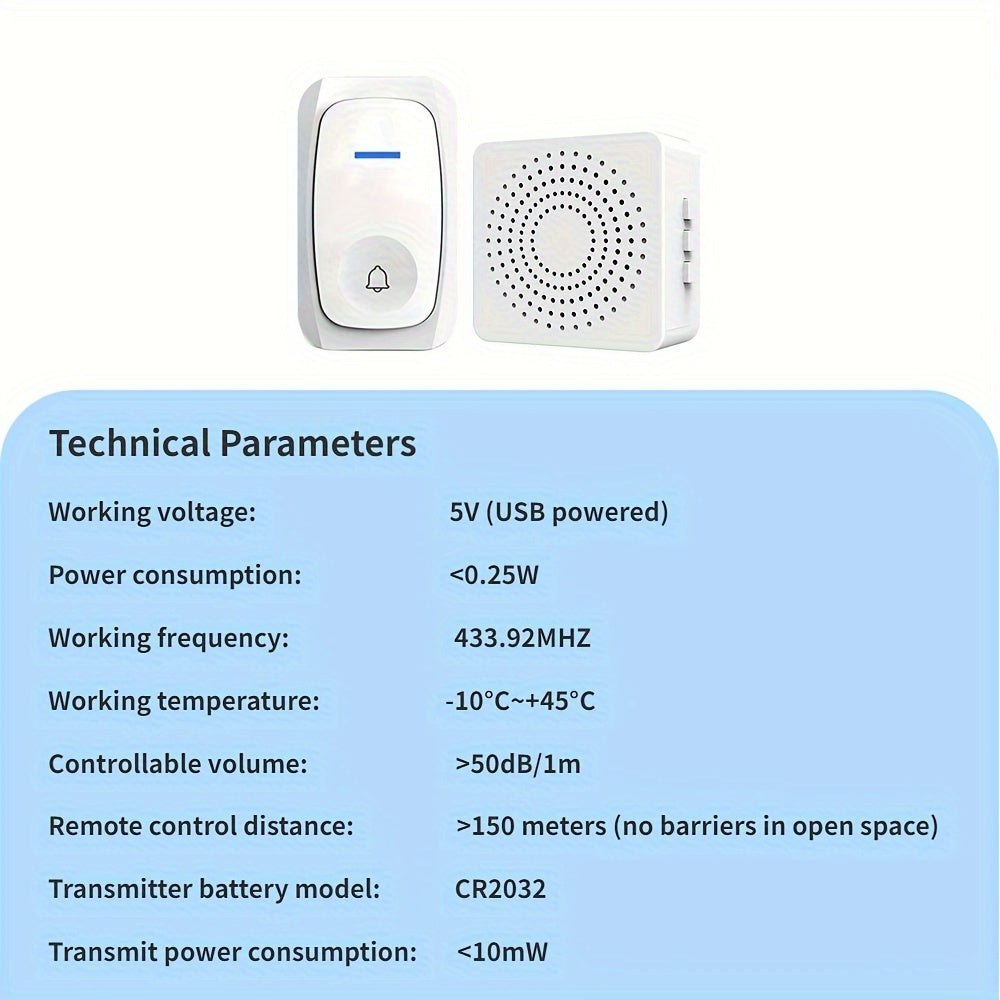 Wireless Smart Doorbell with 38 Chime Options and Long Distance Remote Control