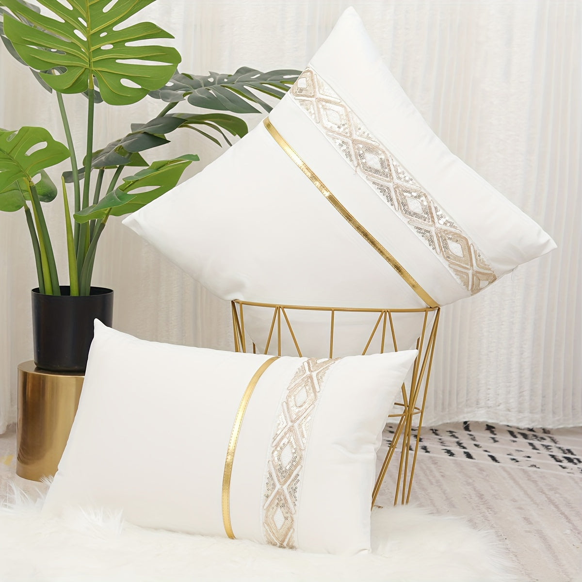 Funda de cojín decorativo de encaje de diamantes de terciopelo, reversible con cremallera, resistente a manchas