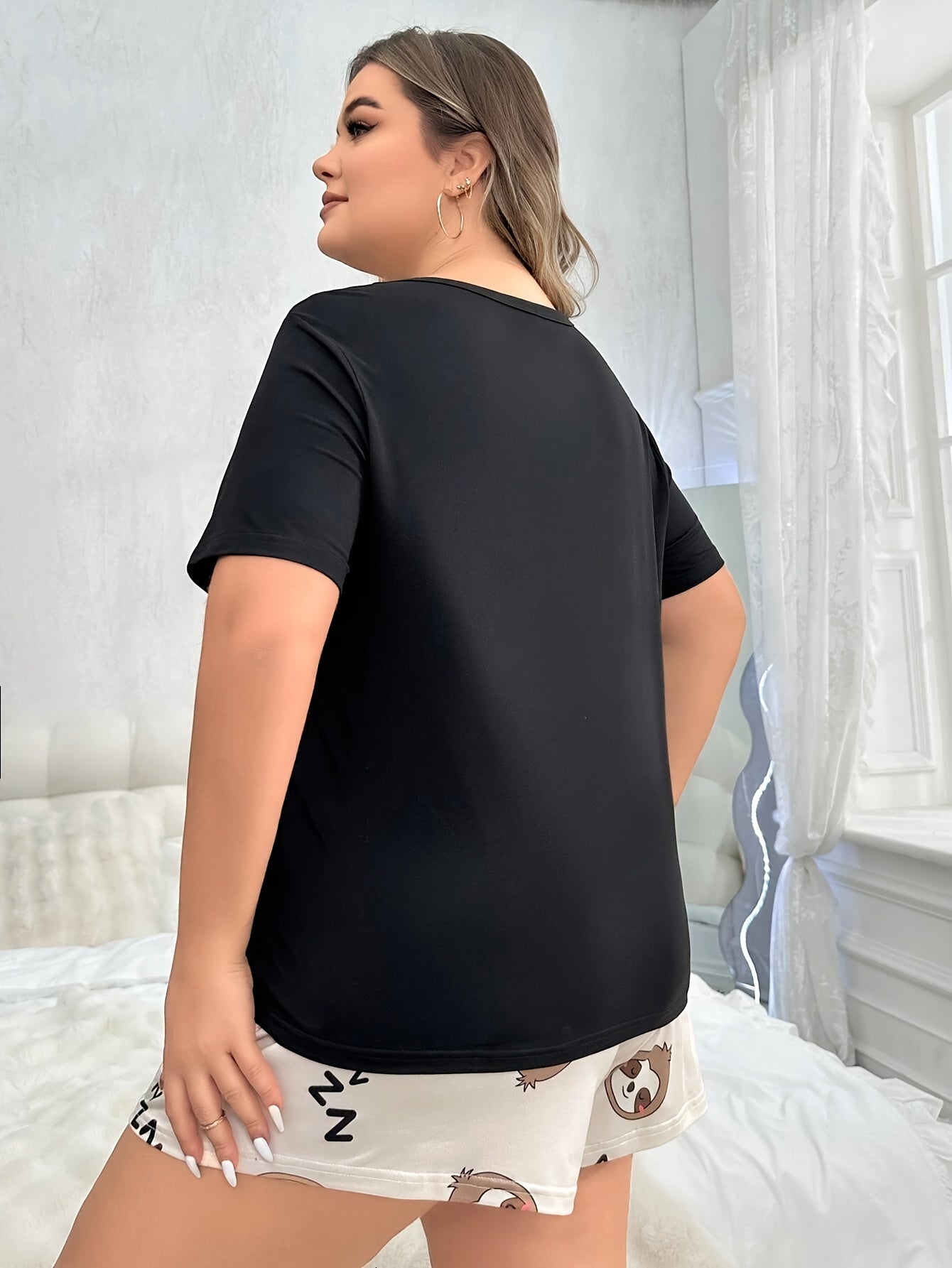 Plus Size Women's Pajama Set Short Sleeve Crew Neck Top Shorts Lounge Sleepwear