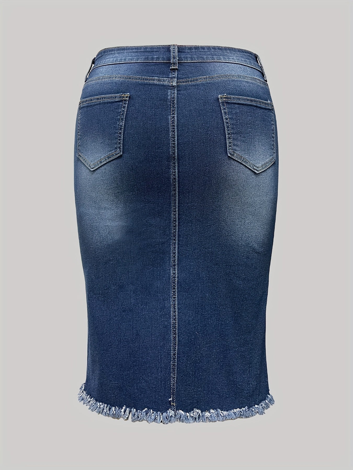 Women's Plus Size Denim Skirt Knee-Length A-Line Casual Jean with Distressed Hem