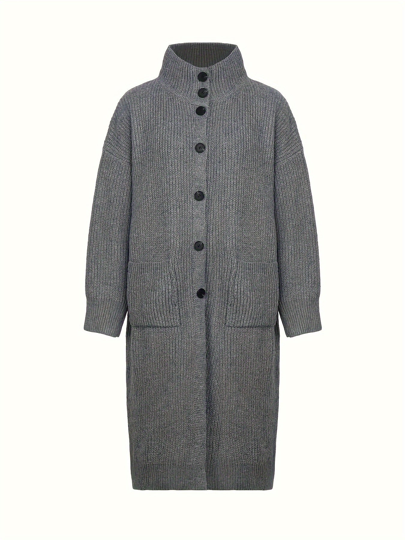 Suéter de punto de talla grande para mujer con manga larga, abertura frontal y bolsillos, otoño e invierno