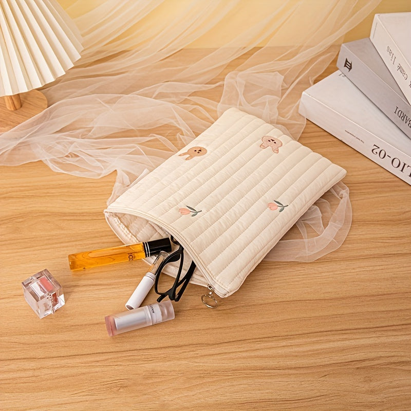 Quilted Cotton Tote Bag with Embroidery Diaper Wipe Storage Baby Stroller Accessory