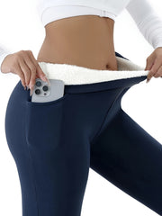 Women's Fleece-Lined High-Waist Leggings with Pockets for Fall and Winter