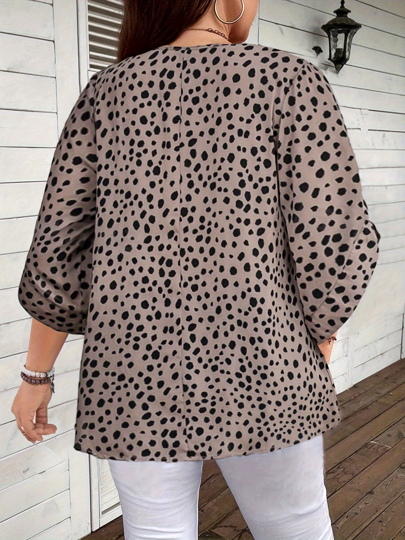 Ayollar uchun plussayz, butun yuzali bosma, 3/4 uzunlikdagi, krujka bo'yinli ko'ylak