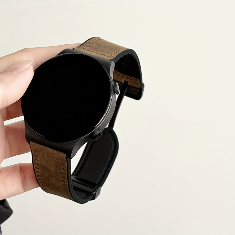 Synthetic Leather Smartwatch Band 20mm 22mm with Foldover Clasp Magnetic Buckle Compatible with Galaxy Watch Active 2 GTR GTS GT3 GT4