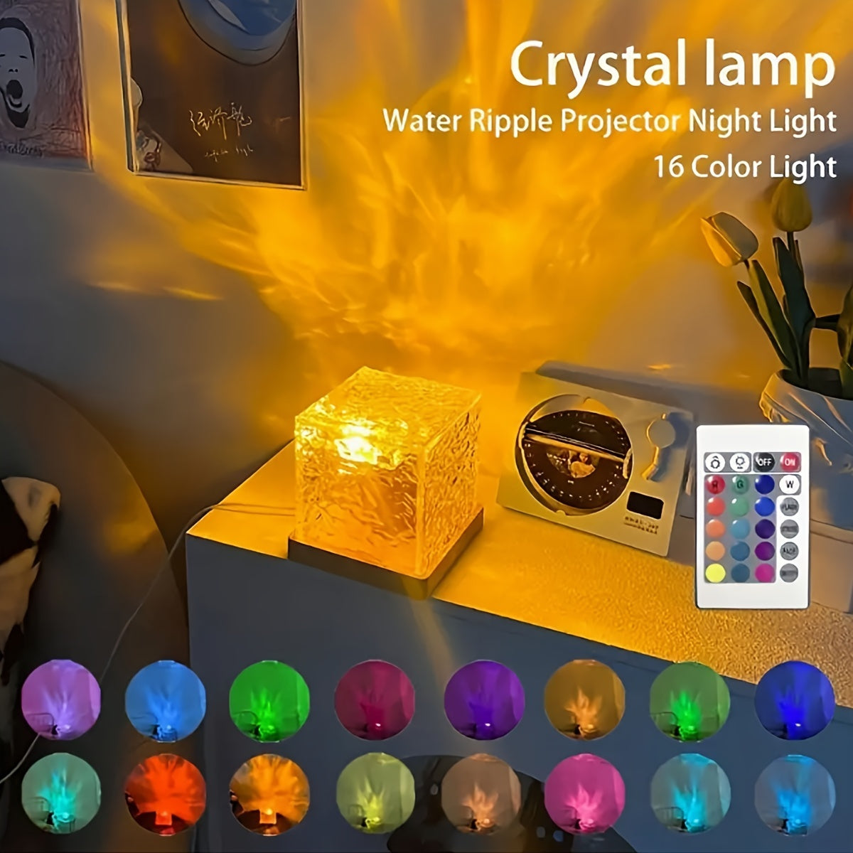 Crystal Lamp with RGB Aurora Light Projector Remote Control USB Powered for Ambiance