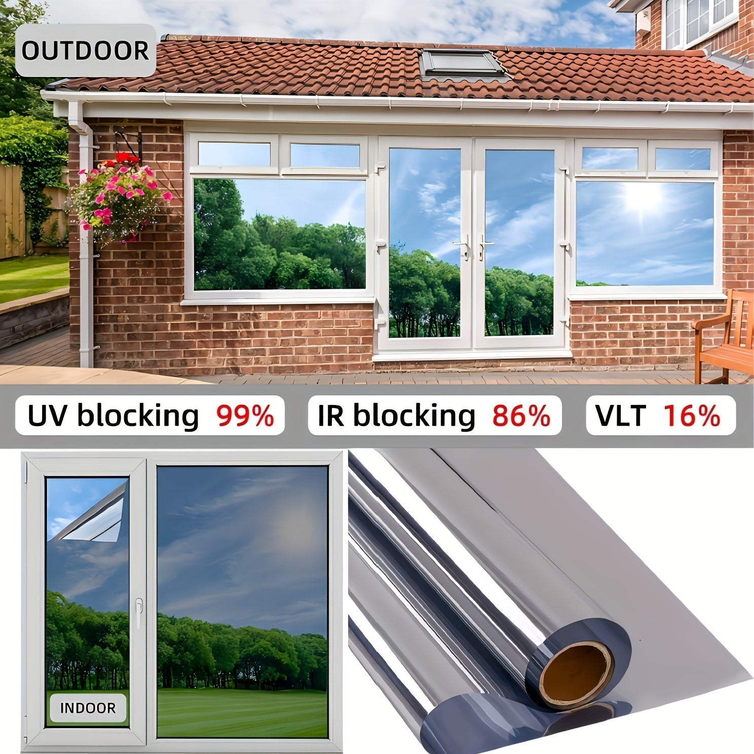 4 Pack Sunshade Window Film Heat Insulation UV Blocking Privacy Glass Stickers