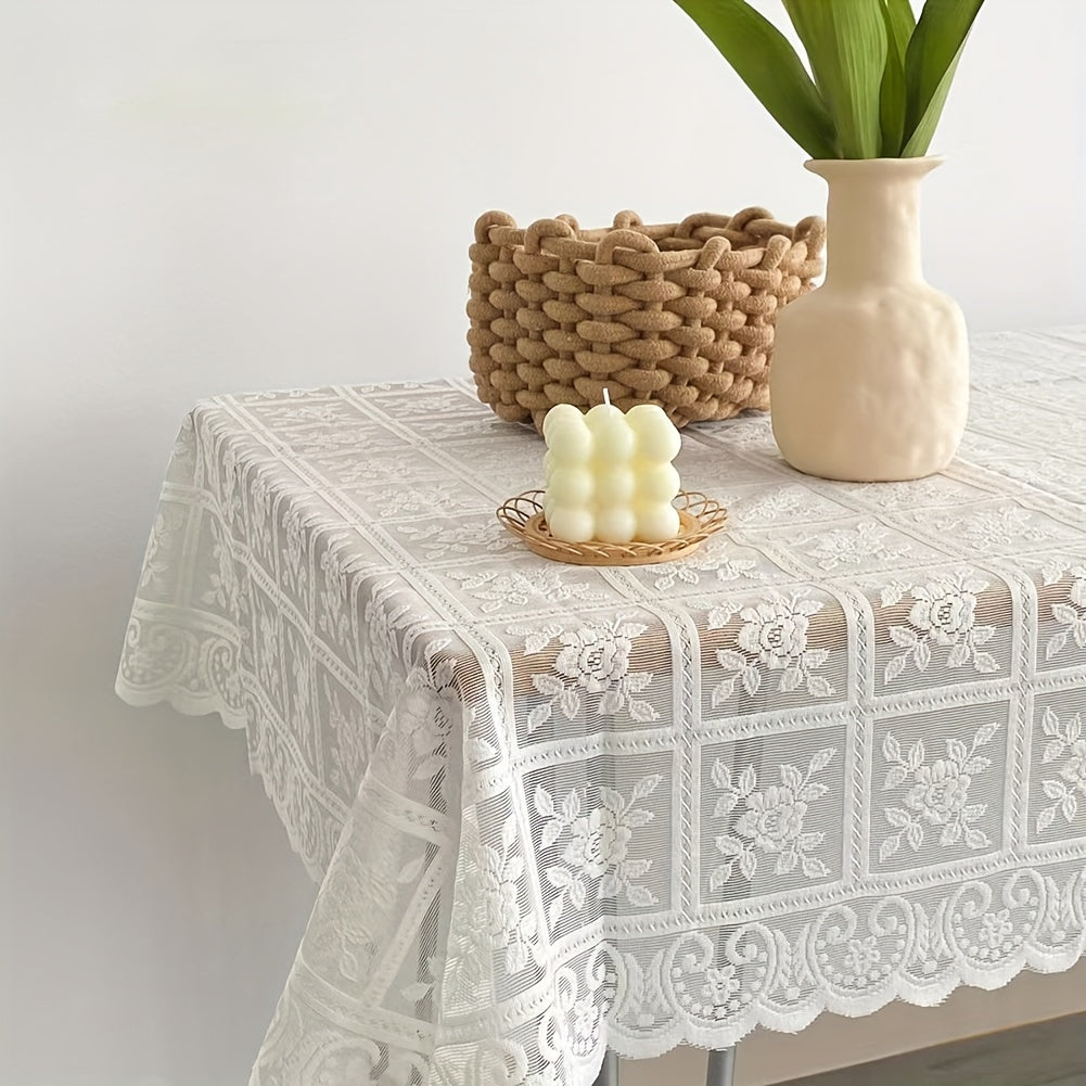 Vintage Lace Tablecloth with Floral Cutwork for Weddings and Home Decor