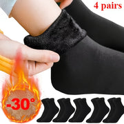 Set of 4 Winter Knit Socks Fleece Lined Mid-Calf Polyester Elastane All-Season