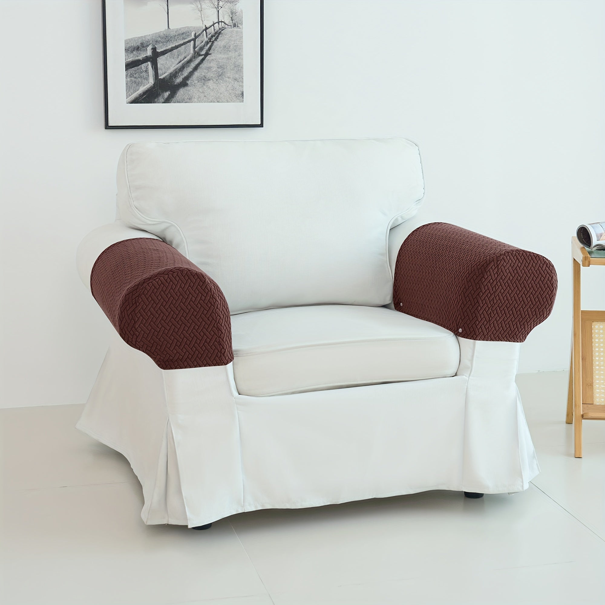 Современные жаккардовые чехлы на подлокотники - набор из 2 штук, растягивающийся чехол, машинная стирка, нескользящий дизайн, защита мебели.