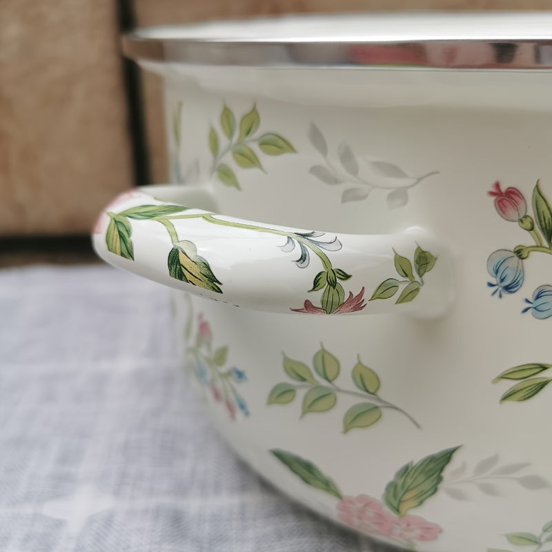 20cm Vintage emal qozon, qopqog' bilan, yopishmaydigan, makaron va sut sousi uchun