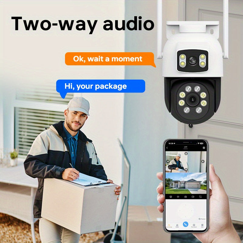 Ikki tomonlama linzali simsiz xavfsizlik kamerası, 2 tomonlama audio, 360° pan va tilt, kechqurun ko‘rish, WiFi, bulut saqlash