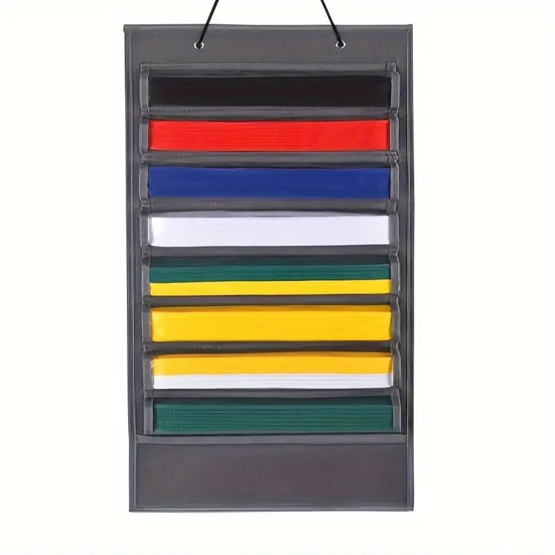 Display Rack for Martial Arts Belts and Medals Wall Storage with 9 Clear Pockets