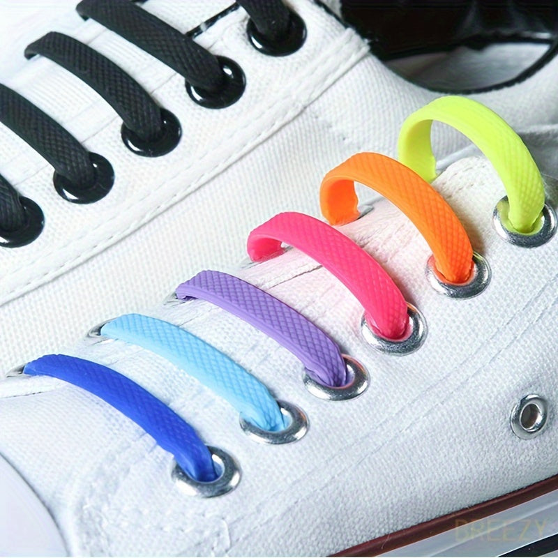 Unisex Stretchy Silicone Lazy No Tie Shoe Laces Flat Elastic Shoe Ties 16 Pack