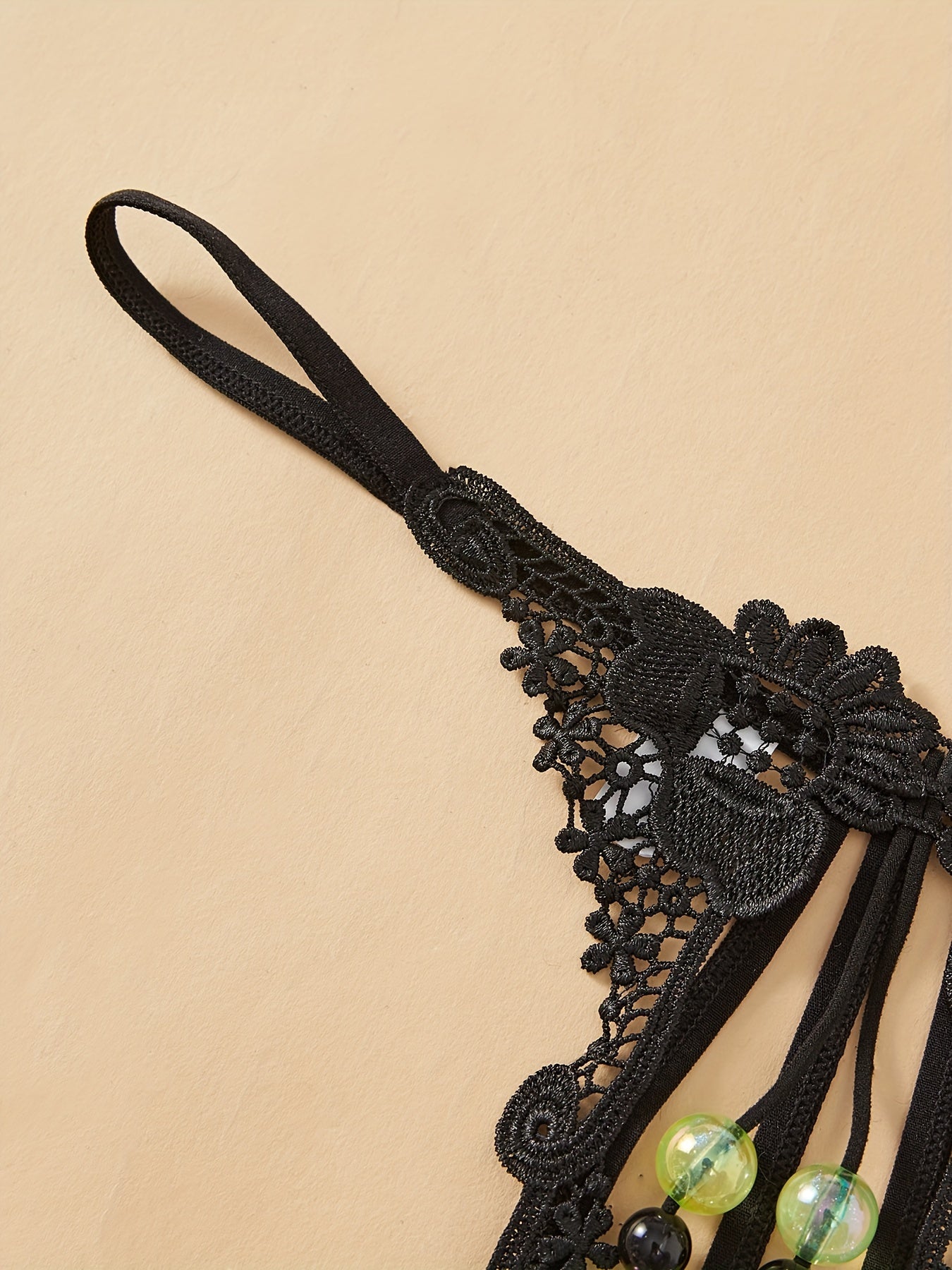 Women’s Lace Double Row Beads Open Crotch Thongs Low Waist Lingerie