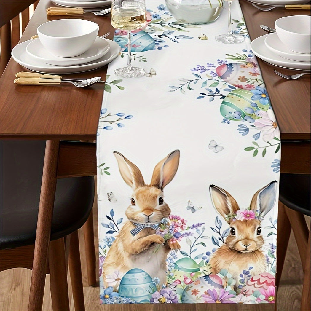 Polyester Easter Table Runner with Bunny and Egg Pattern for Holiday Parties