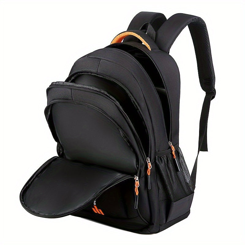Black Nylon Laptop Backpack with Zipper Closure for Travel and Work