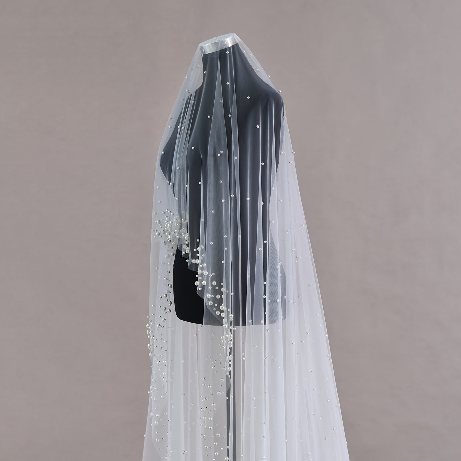 Bridal Veil Cathedral Length Faux Pearl Accents Nylon Wedding Accessory