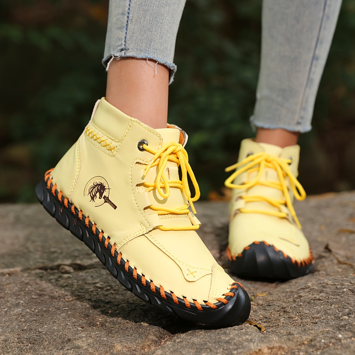 Women's Vintage-Inspired High-Top Lace-Up Boots with Flat Heel