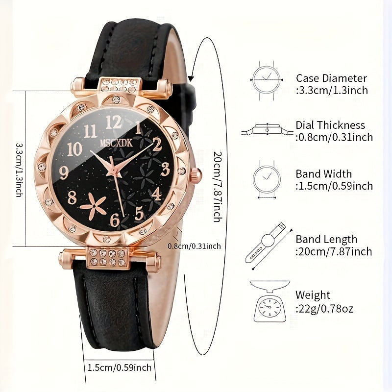 Ladies Quartz Watch with 5 Bracelets and Adjustable Strap