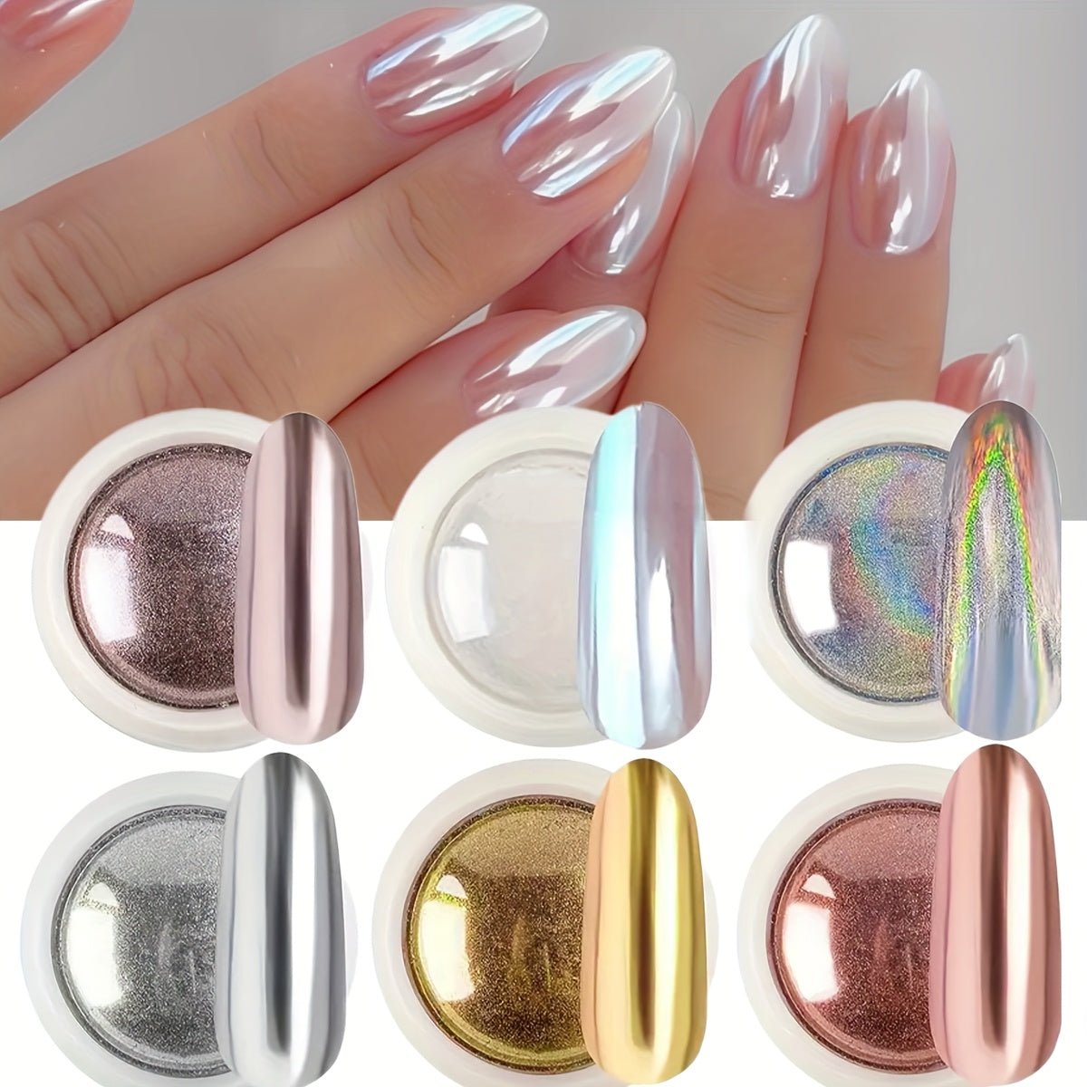 6 Pieces Chrome Mirror Nail Powder Set Metallic Gold Silver for Nail Art