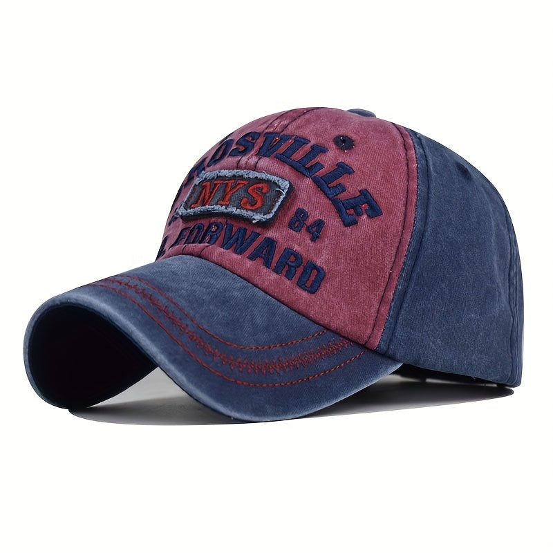 Men's Outdoor Peaked Cap with Distressed Cotton and Letter Embroidery