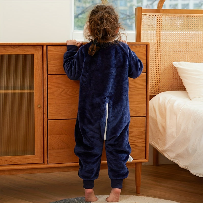 Saco de dormir de franela para niños con estampado de animales y cierre de cremallera para primavera y otoño en azul cielo profundo