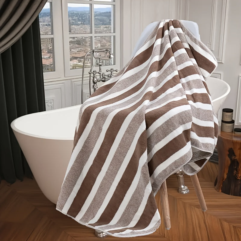 Toalla de poliéster de secado rápido, suave, de color beige claro con rayas para autocaravana, baño, hogar