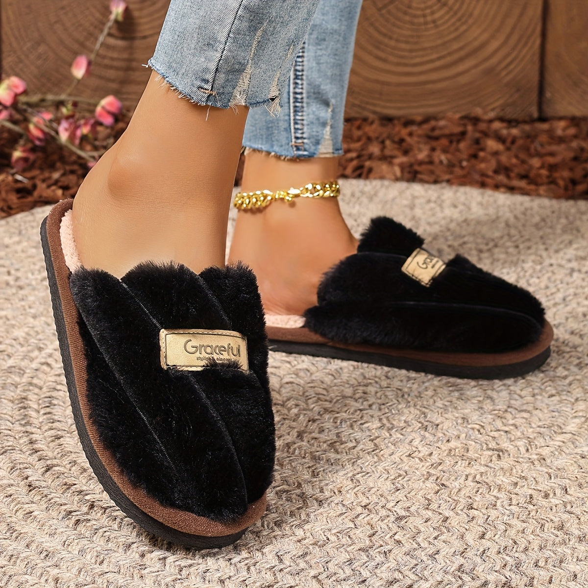 Women's Plush Fleece Slippers with EVA Sole Indoor Outdoor Cozy Warm