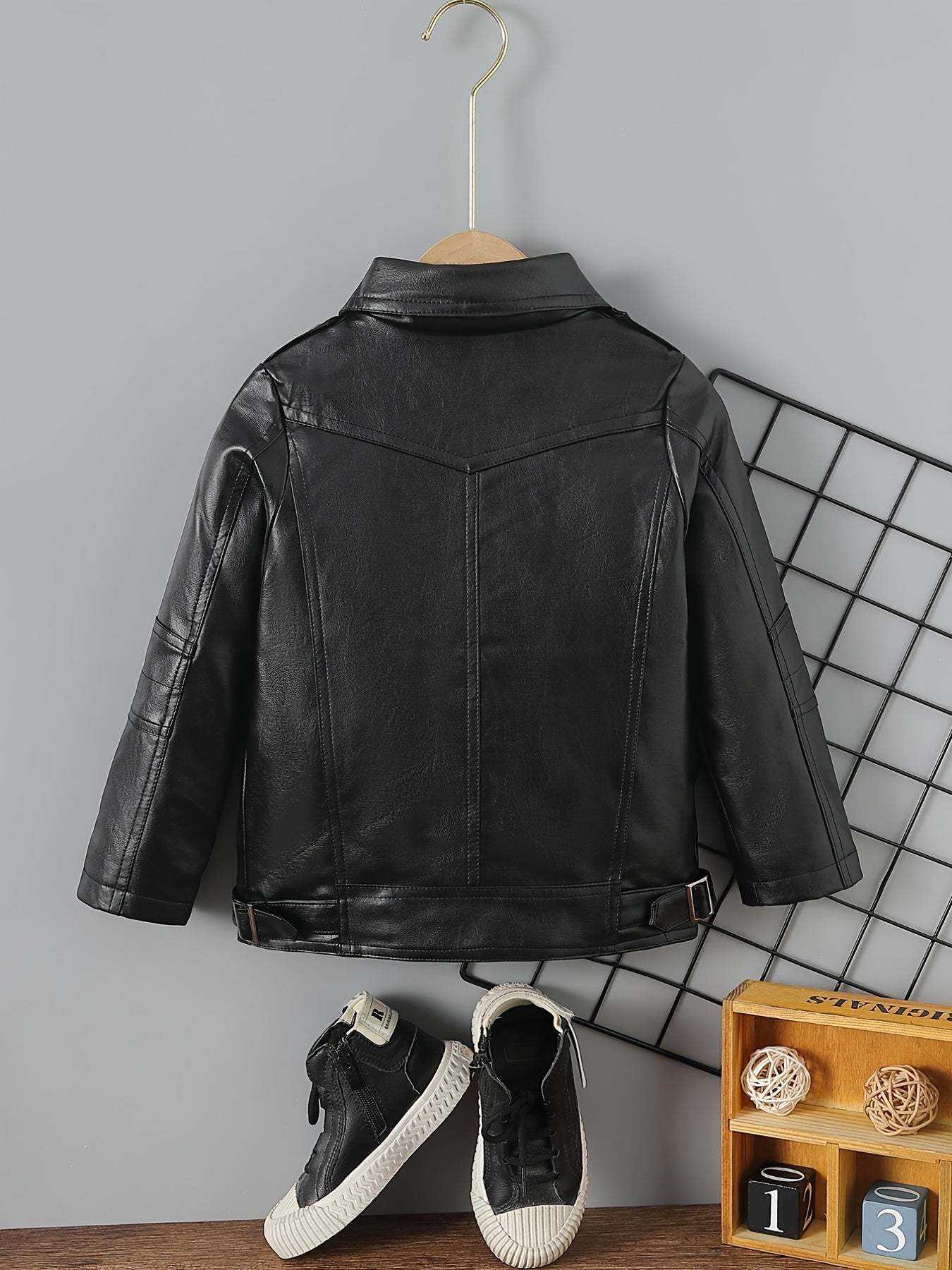 Boys Red All-Season Polyester Jacket with Lapel Collar Zipper Details