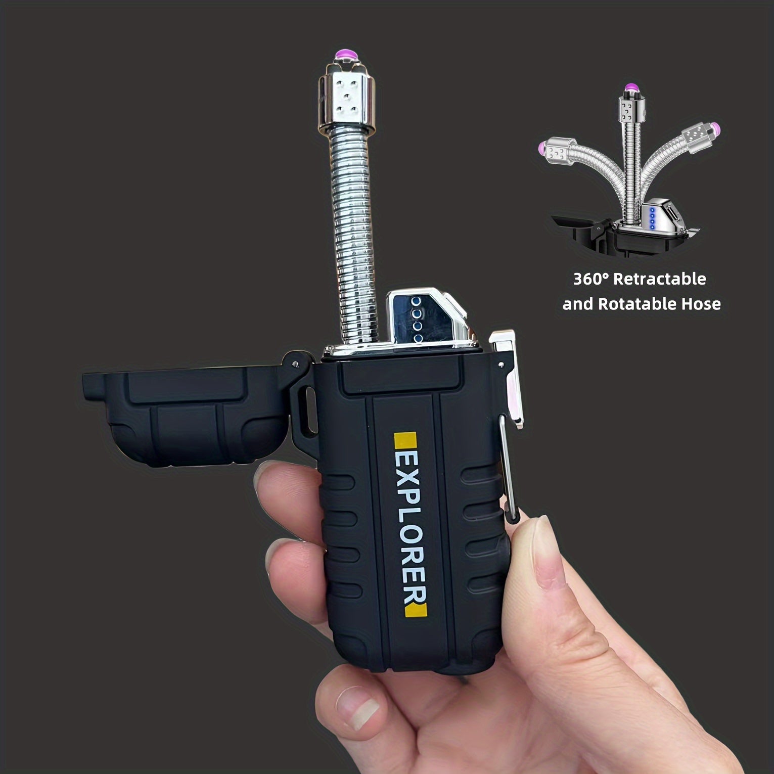 Outdoor Electric Lighter with Flashlight and Rotatable Hose for Camping Gas Stove