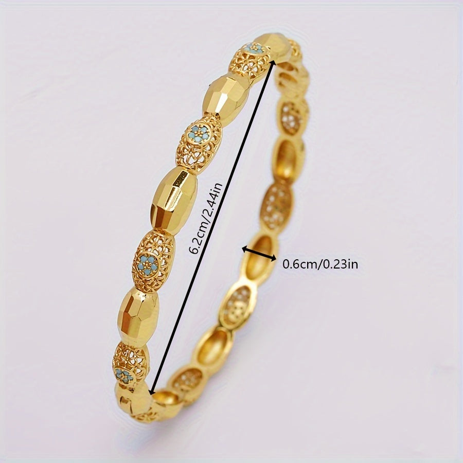 Vintage uslubidagi mis bilaguzuk, ko'k kubik zirkoniya aksentlari bilan, ayollar uchun moslashuvchan qopqoq, har kuni kiyish va sovg'a berish uchun mukammal - 1 dona