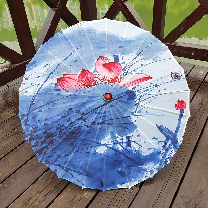Chinese Cherry Blossom Parasol Umbrella with Bamboo Handle for Sun Rain Protection Weddings Parties