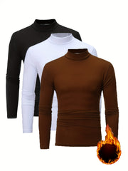 Men's Fall Winter Half-High Collar Sweater Set with Velvet Underwear Three-Piece