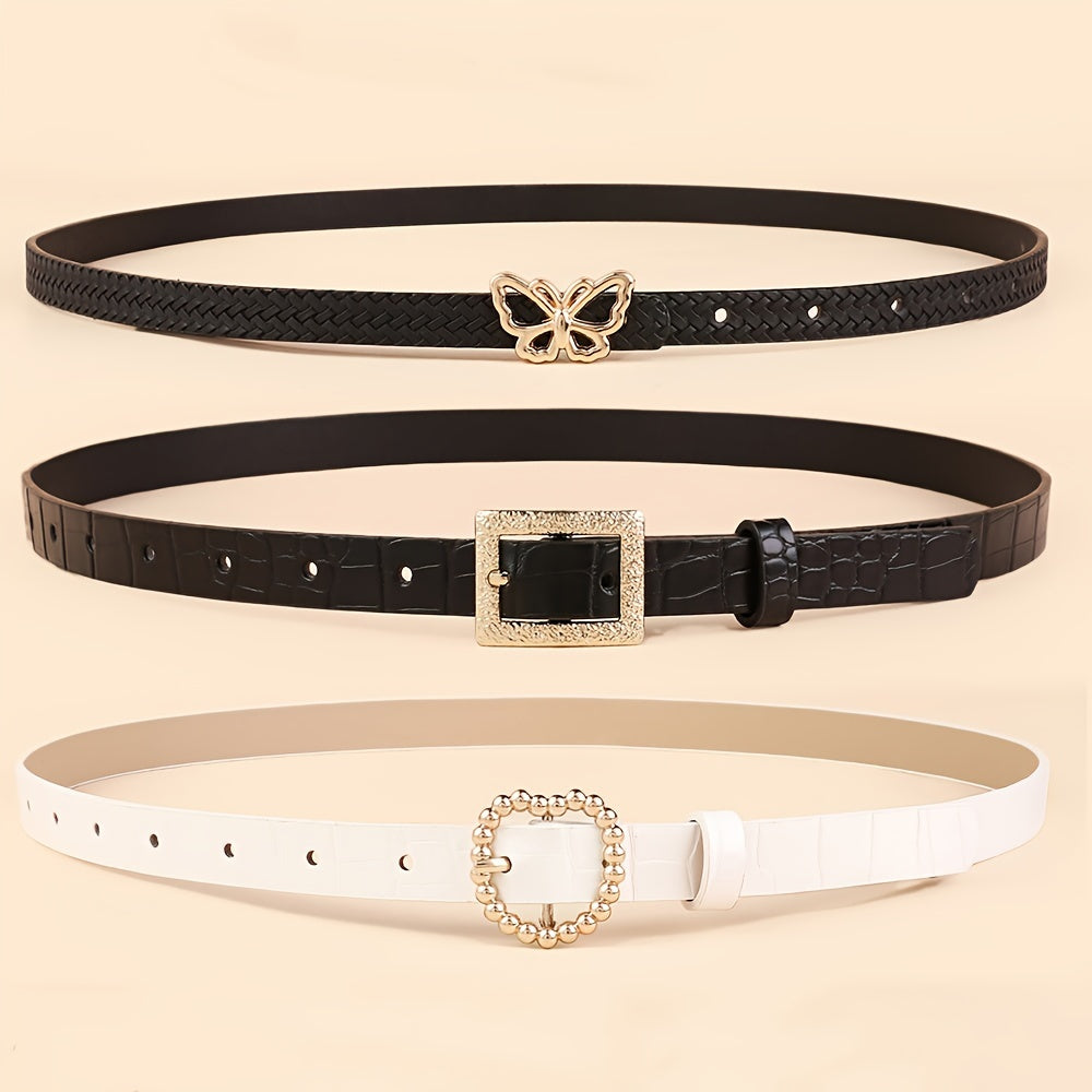 Набор из 5 женских маленьких ремней с металлическими пряжками, стильных и универсальных