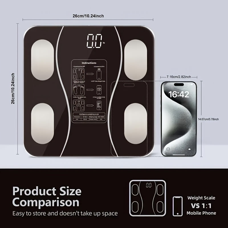 Черные умные напольные весы для ванной комнаты с LED-дисплеем, закаленное стекло, вес до 400 фунтов/180 кг.