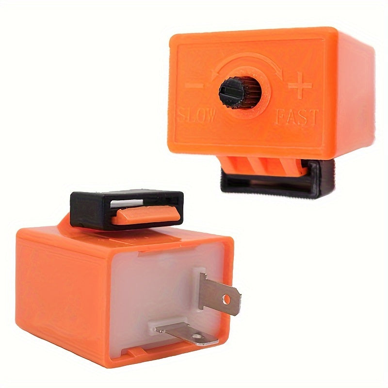 Relé de motocicleta LED ajustable de 2 pines, duradero, con terminales de ABS naranja y negro