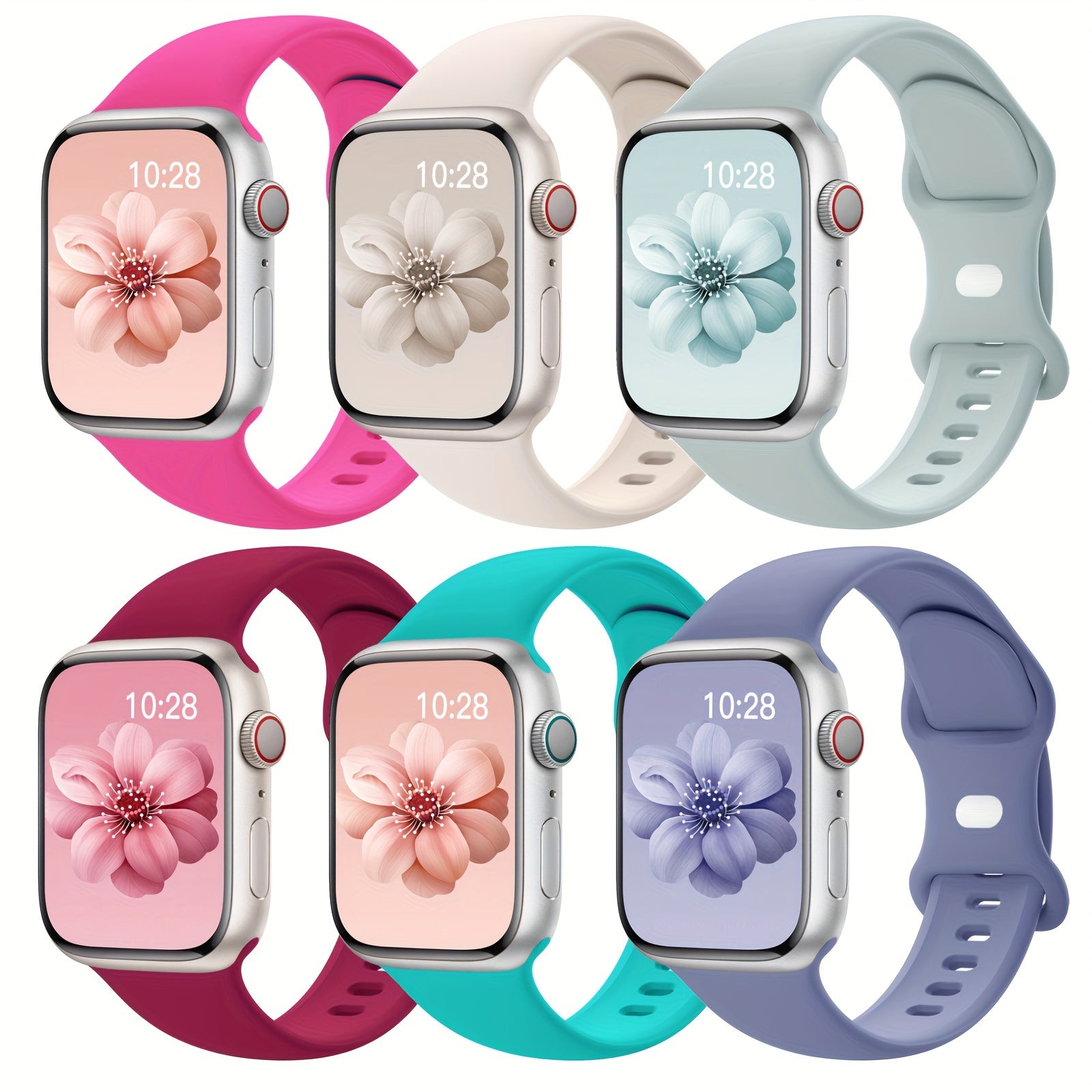 Apple Watch 38mm-49mm uchun 6 ta yumshoq silikon sport bantlari, suv o'tkazmaydigan, Series SE 9 Ultra 8 7 6 5 4 3 bilan mos keladi