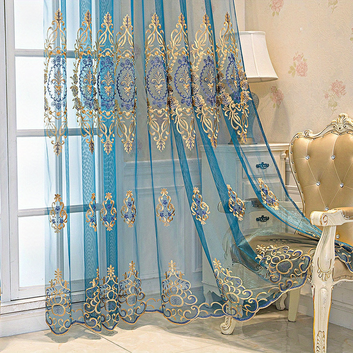 European Style Rhombus Embroidered Sheer Curtains for Living Room or Bedroom
