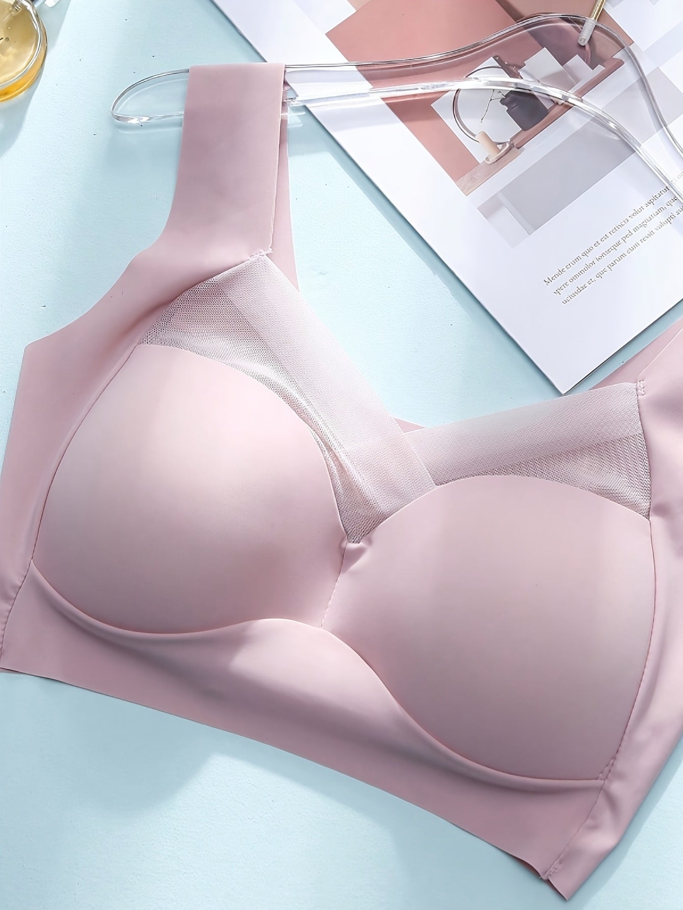 Women's Seamless Wireless Bras Set of 4 Solid Colors V-Neck Stretch Fabric