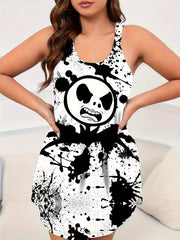 Plus Size Graffiti Print Dress, Casual Home Wear, Stylish and Comfortable