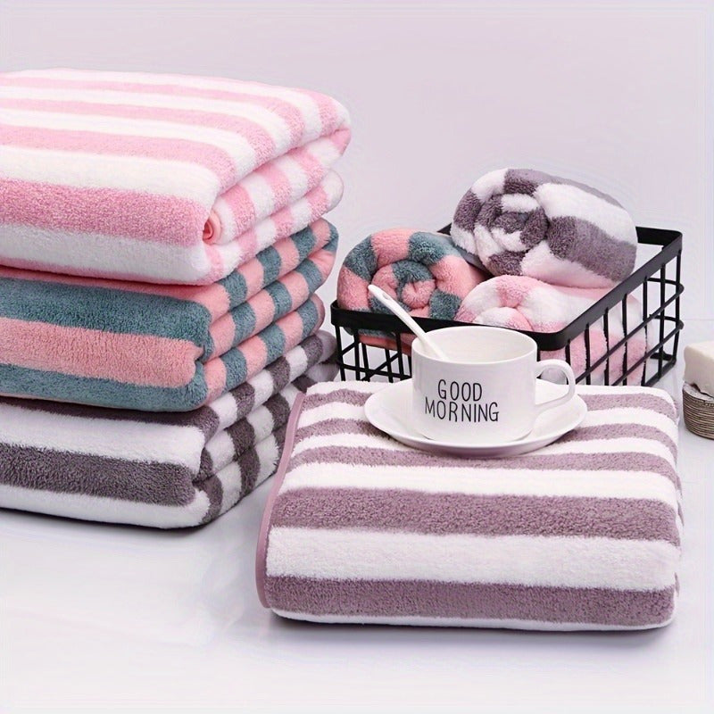 Quick-Dry Coral Fleece Towel Absorbent Comfortable Modern Stripe for Home Travel