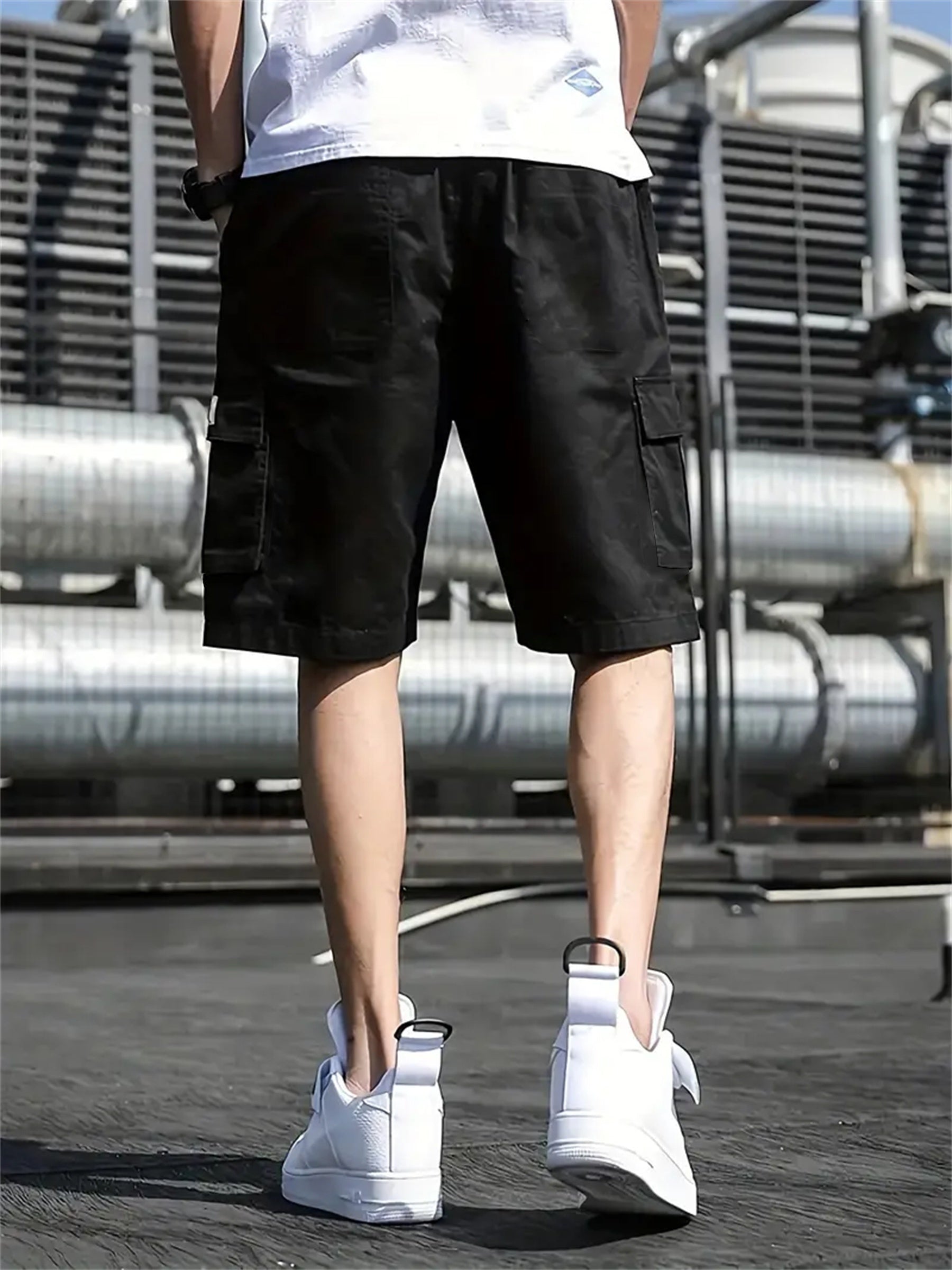 Men's Plus-Size Cargo Shorts Lightweight Polyester Pockets Drawstring Streetwear Basketball